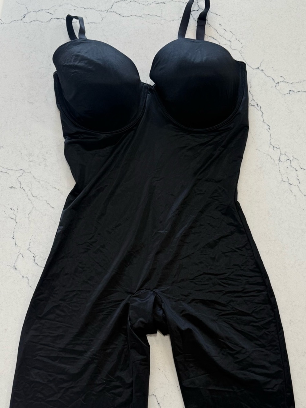 Assets by Spanx Slimming Firm Compression Mid Thigh Bodysuit XL Black Shapewear